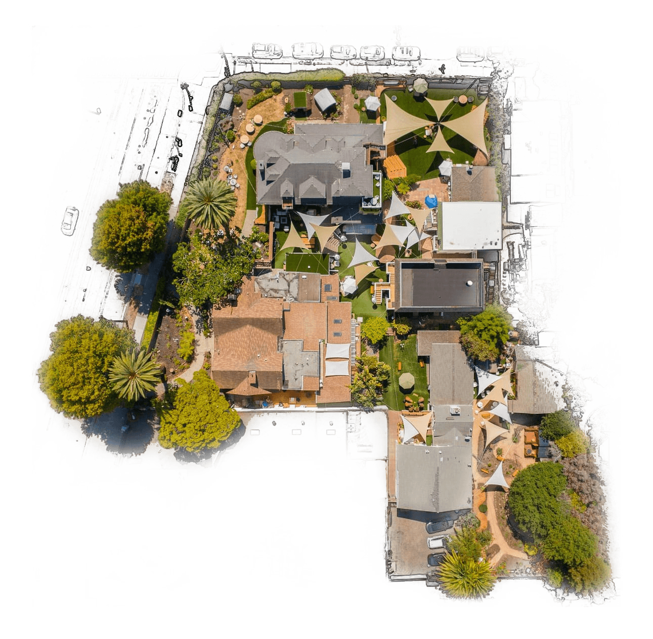Aerial view of the Lighthaven campus